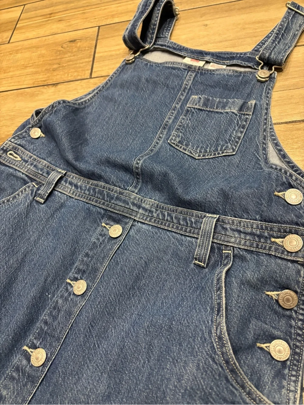 Levis Denim Long Overall Dress Button Front Midi Maxi Size Medium - Picture 5 of 9